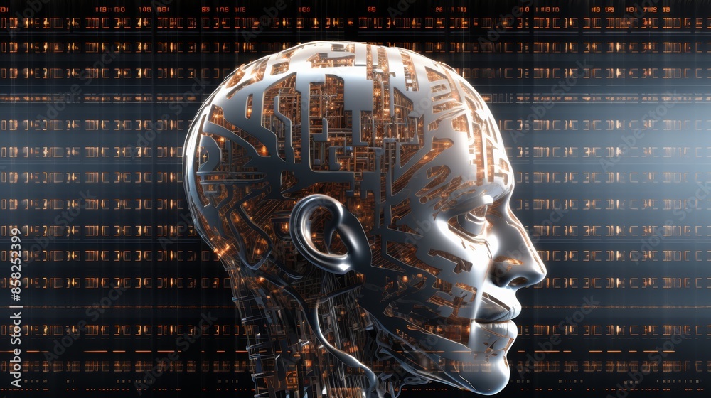 Aufkleber A digital brain pulsating with binary code, symbolizing the intricate language of thought and consciousness.