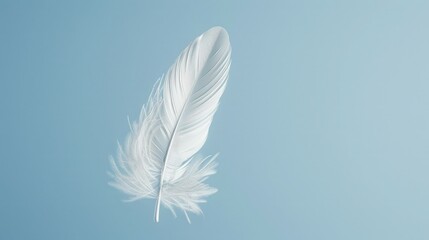 Obraz premium A Single White Feather Against a Sky Blue Background