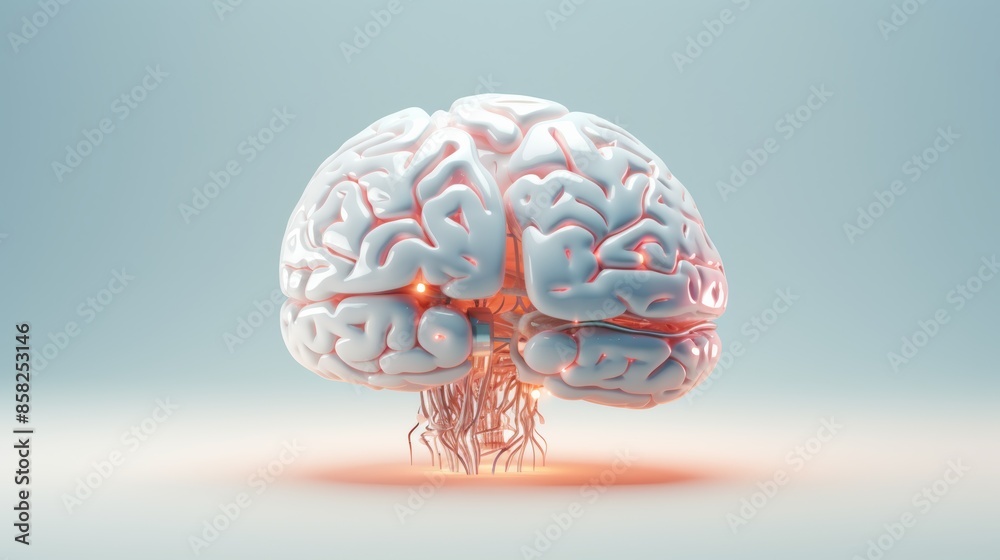 Poster A digital brain rendered in a minimalist style, emphasizing the essential elements of its structure and function.