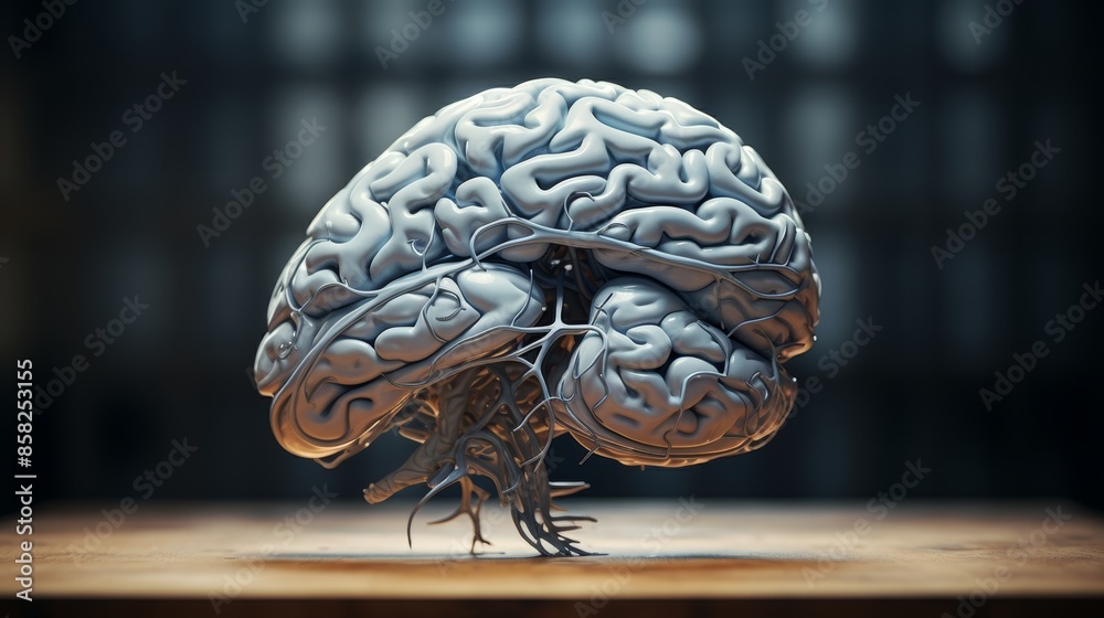 Aufkleber A digital brain rendered in a photorealistic style, capturing the intricate details of its neural networks.