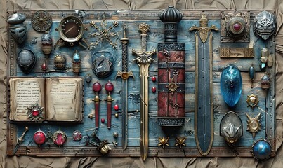 Generic medieval fantasy-themed UI design for multiplayer online role-playing games and Web3 play-to-earn titles. illustration images