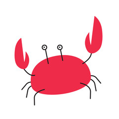 Funny red crab simple trendy illustration. Crab children's character with big claws isolated on white background for sea, beach, tropic, aquarium poster, banner, book, flyer design.