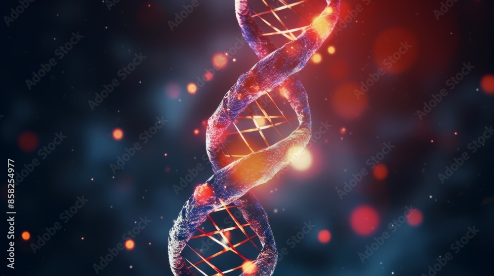 Aufkleber a dynamic animation of a digital dna molecule, its structure interacting with environmental factors,