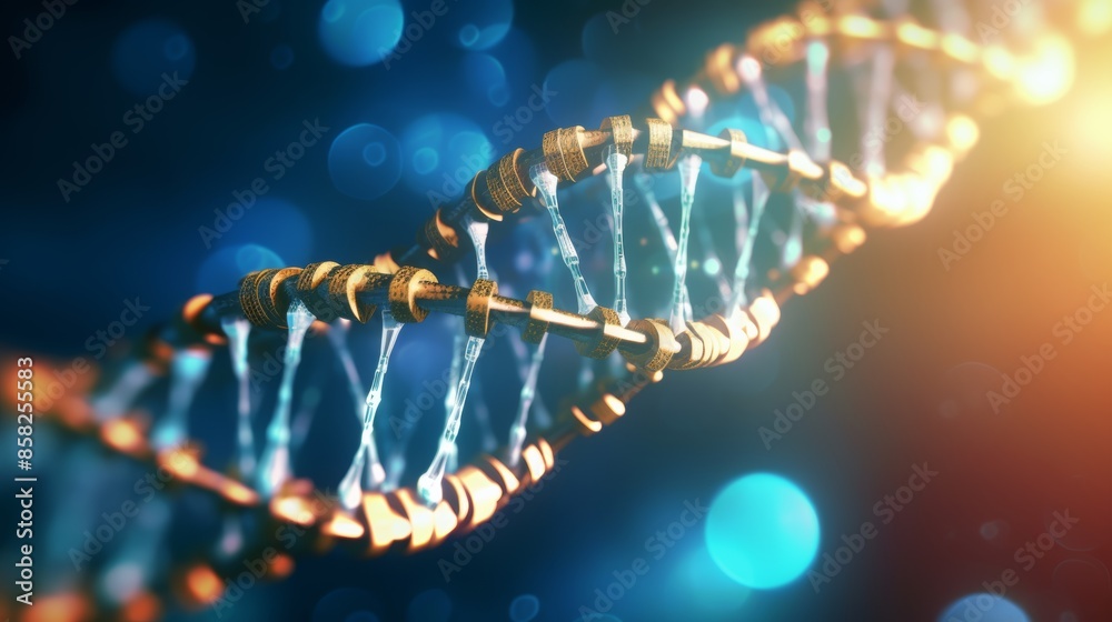 Aufkleber A dynamic animation of a digital DNA molecule, its segments unzipping and replicating, showcasing the intricate process of genetic information transfer.