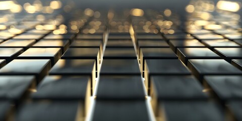 Highend black square strip with gold light effect futuristic digital background. Concept Digital Art, Futuristic Design, Black Square Strip, Gold Light Effect, High-end Aesthetic