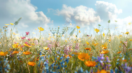 Fototapeta premium Wildflowers swaying in the breeze in a wide-open meadow