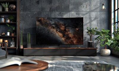 Versatile flat or curved TV screen mockup in the style of commercial for video streaming service or electronics advertisement. illustration images