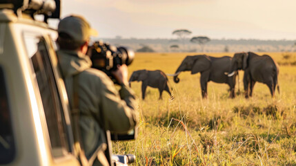 Wildlife photographers on safari in the African savannah