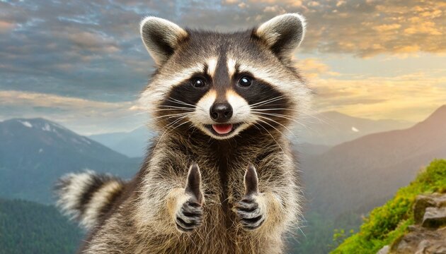 A raccoon giving a thumb up with smiling face