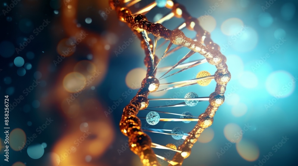 Aufkleber a dynamic animation of a digital dna molecule, its structure interacting with genetic research tools