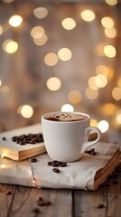 Delicious cups of hot coffee and hot cocoa, books and flowers, beautiful atmosphere Ai generated.