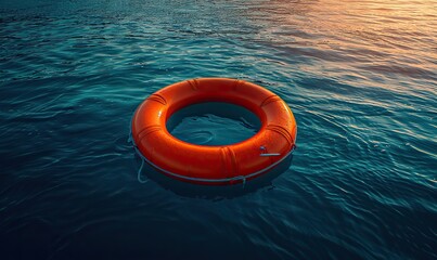 Rescue ring adrift in vast expanse for aid and assistance; SOS emblem displayed as beacon of hope. illustration images