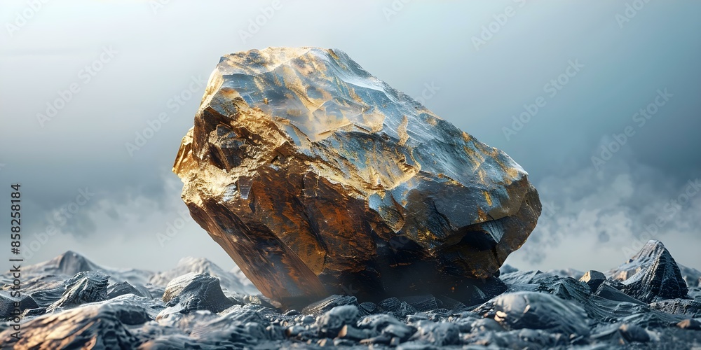 Poster illustration of a large rough gold nugget with a rocky texture. concept gold nugget illustration, ro