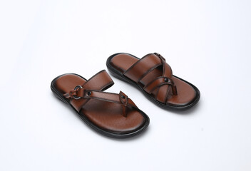  genuine leather sandals pair isolated