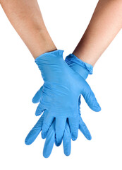 Hands of a medic wearing a blue latex gloves transparent png