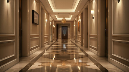Obraz premium elegant hallway in a beautiful apartment with stylish lighting,