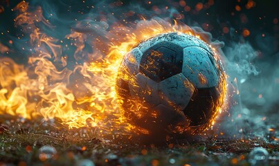 Futuristic, glossy, black-and-white soccer ball with glowing neon details and explosive design isolated on a white background. illustration images