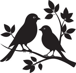couple birds on branch illustration black and white