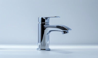 Modern Chrome Mixer Tap on White Background