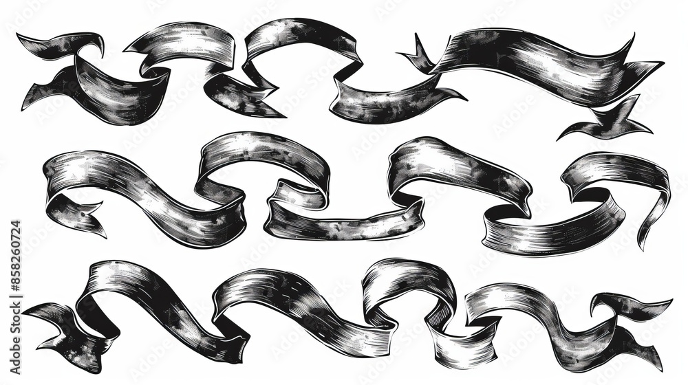 Wall mural The ribbons and other elements are drawn in a hand drawn style as part of a concept design. This is a modern template for a doodle illustration.