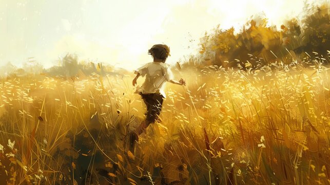 Carefree Capture the carefree nature of a child running through a field.