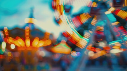 County fair rides with blurred background and empty space