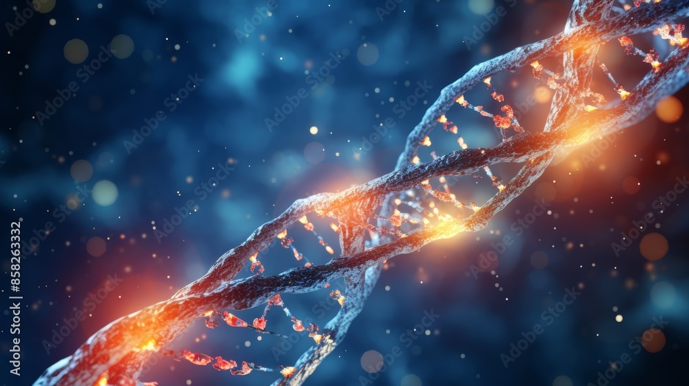 Leinwandbilder A mesmerizing animation of a digital DNA molecule, its structure enveloped in a network of neural connections, emphasizing the link between genetics and brain function.