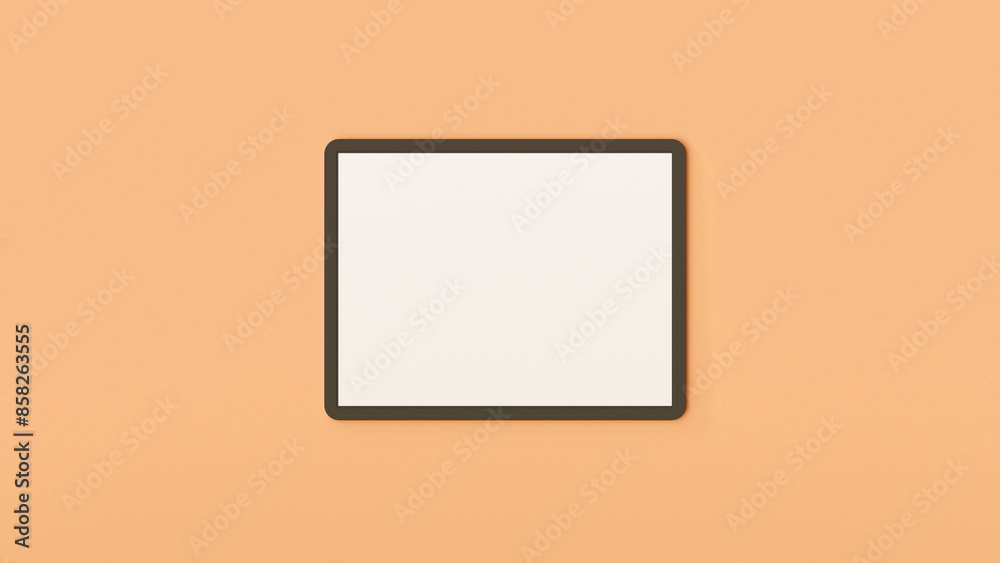 Wall mural realistic tablet mock up with blank screen on orange background. tablet computer 3d illustration for