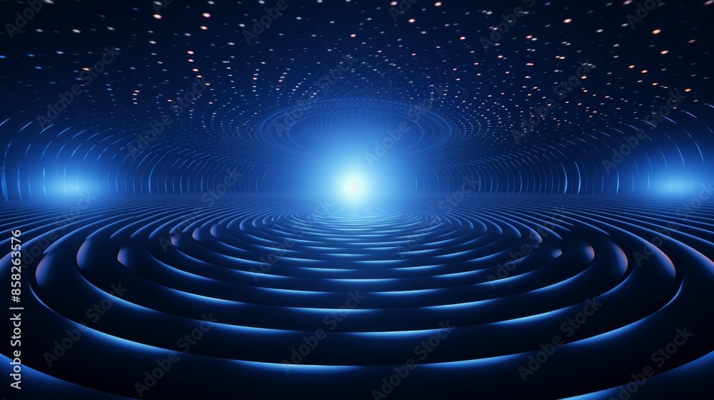 Fototapete A mesmerizing animation of expanding and contracting circles, creating a hypnotic seamless grid on a dark blue background.