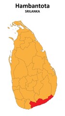 Hambantota Map is highlighted on the Srilanka map with detailed state and region outlines.
