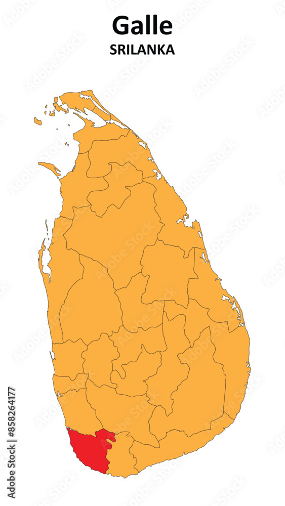 Canvas Prints Galle Map is highlighted on the Srilanka map with detailed state and region outlines.