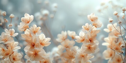 Fototapeta premium Soft pastel flowers in bloom create a serene and delicate ambiance, perfect for spring-themed designs and nature-inspired projects.