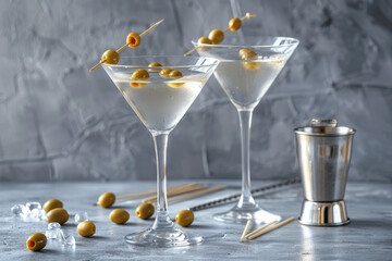 Classic Martini Cocktail with Vodka Vermouth and Olive Garnish