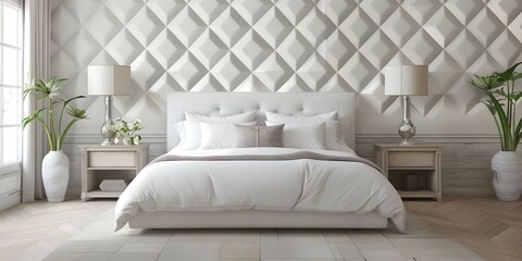 Enhancing Bedroom Decor with an Elegant 3D lattice Wall Design. Concept Bedroom Decor, 3D Wall Design, Lattice Pattern, Elegant Style, Home Improvement