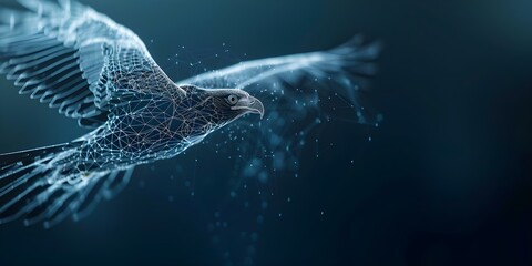 Eagle-themed digital wireframe design featuring polygon technology with lines and points. Concept Digital Design, Wireframe, Eagle Theme, Polygon Technology, Lines and Points