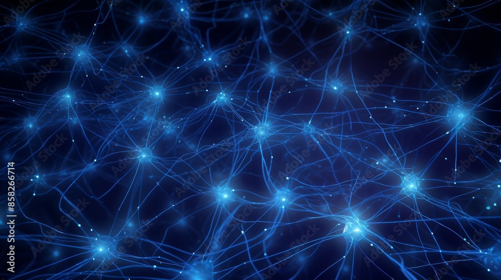 Aufkleber A microscopic view of a complex neural network, revealing a seamless grid of interconnected neurons on a dark blue background.