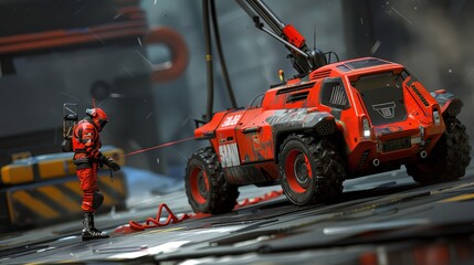 Obraz premium close-up of a worker in protective gear operating heavy machinery in an industrial setting.