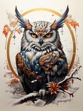 High quality owl illustration japanese style