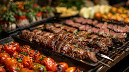 Catering buffet food in restaurant with grilled meat. buffet service for any festive event. 