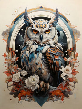 High quality owl illustration japanese style