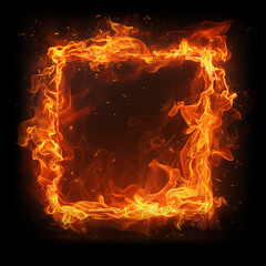 Fototapeta premium A square frame made of fire on a black background. An overlay effect