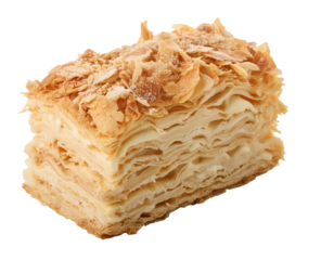 Traditional layered napoleon cake with flaky pastry and cream