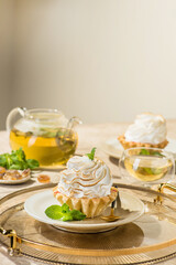 shortbread pastry tartlet with protein cream