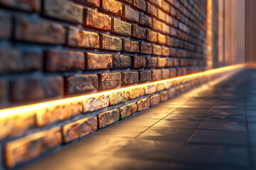  A stylish brick wall illuminated by colorful modern LED lights, creating a vibrant, contemporary atmosphere.