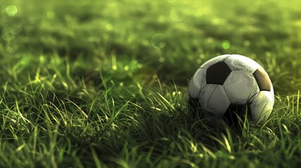 Obraz premium Soccer ball is sitting on green field. football europe. 