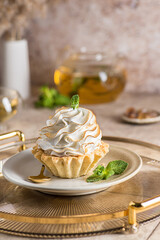 shortbread pastry tartlet with protein cream