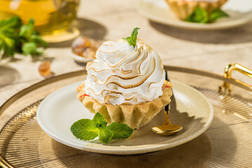 shortbread pastry tartlet with protein cream