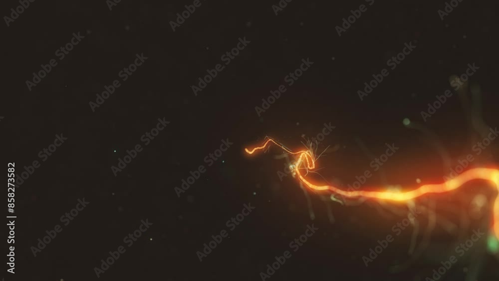 Poster 3d distorted ray inside particles field/ animation of a 3d distorted light ray snaking inside partic