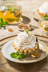 shortbread pastry tartlet with protein cream