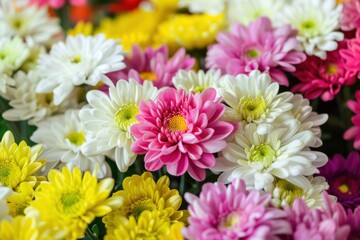 Fototapeta premium Chrysanthemums Bouquet Close-Up: Beautiful Arrangement of Blooming Flowers